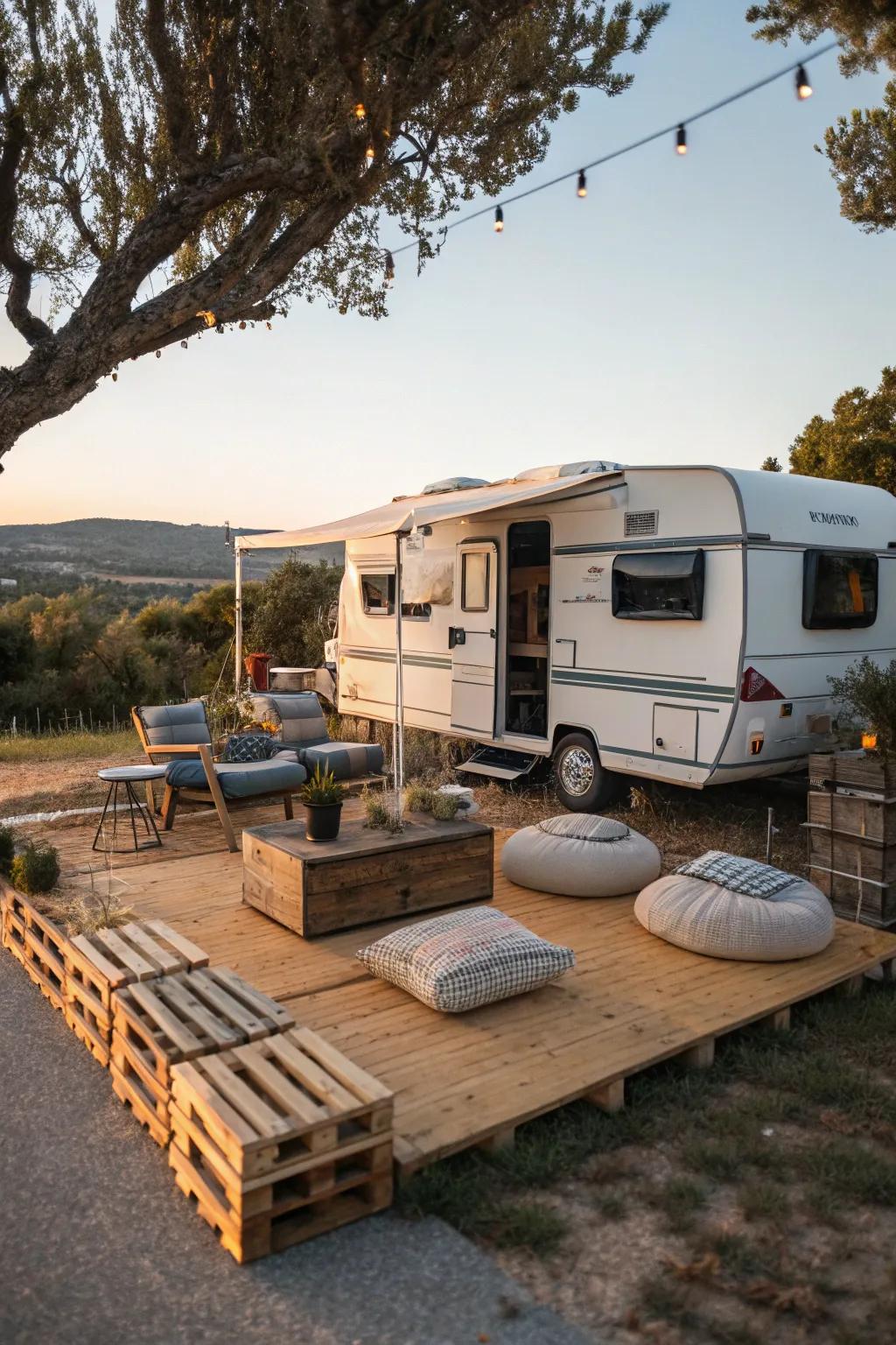A temporary outdoor floor adds style and comfort to your campsite.