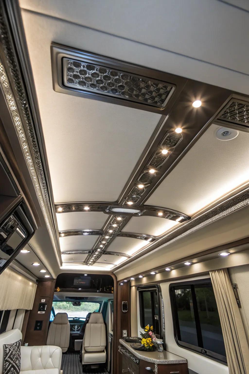 Metal accents furnish a sleek and sophisticated finish to your RV top side.