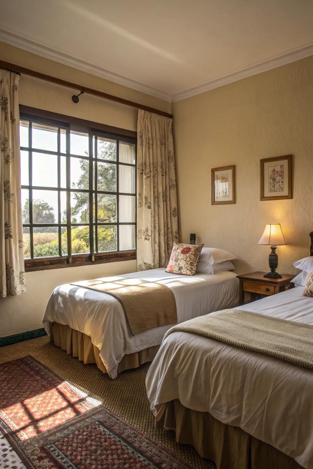 A window-focused arrangement shares illumination and defines spaces.
