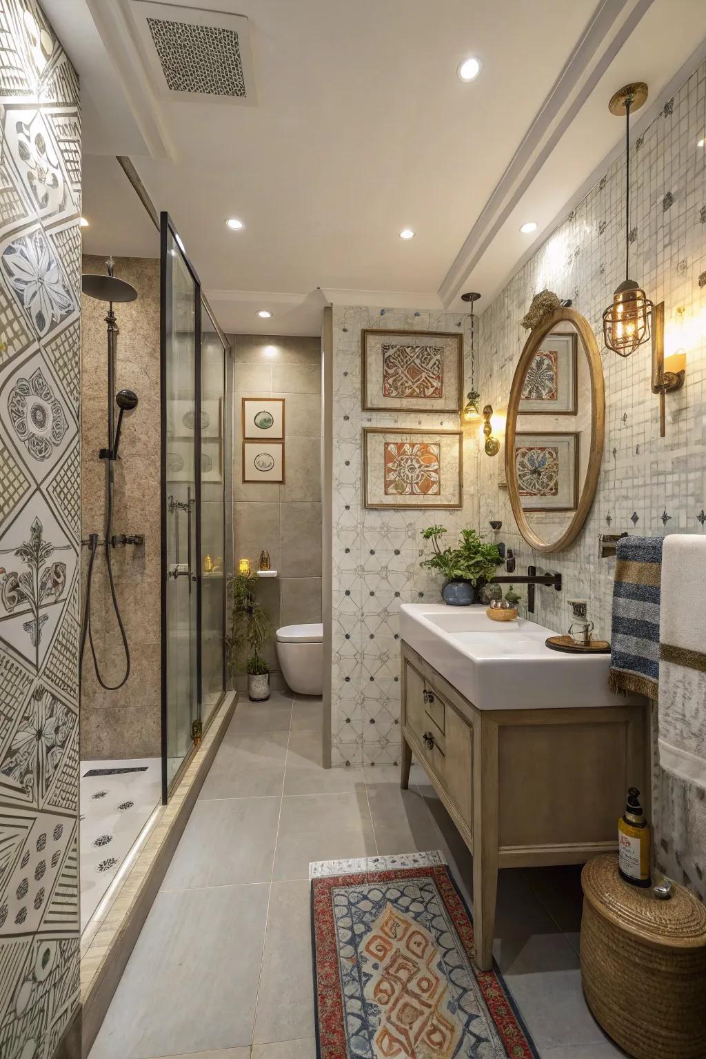 A personalized and stylish shower room using artistic touches.
