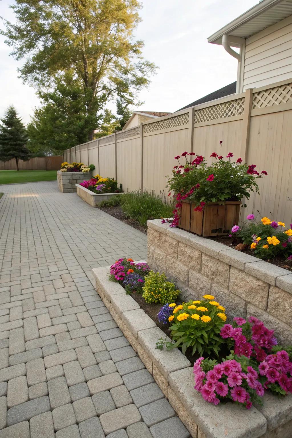 Built-in planters within pavers offer a unique blend of design elements.