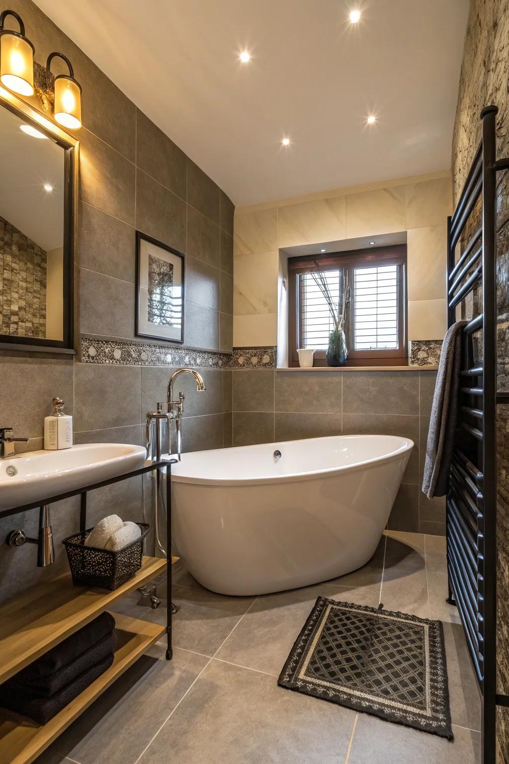 Bold fixtures add a touch of luxury.