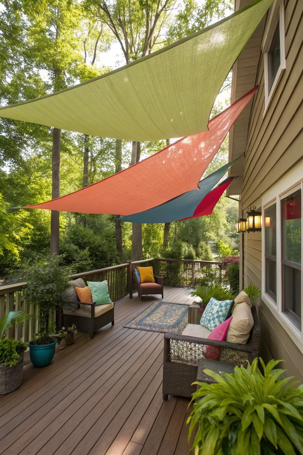 Awnings lend a nautical feel to a compact deck.