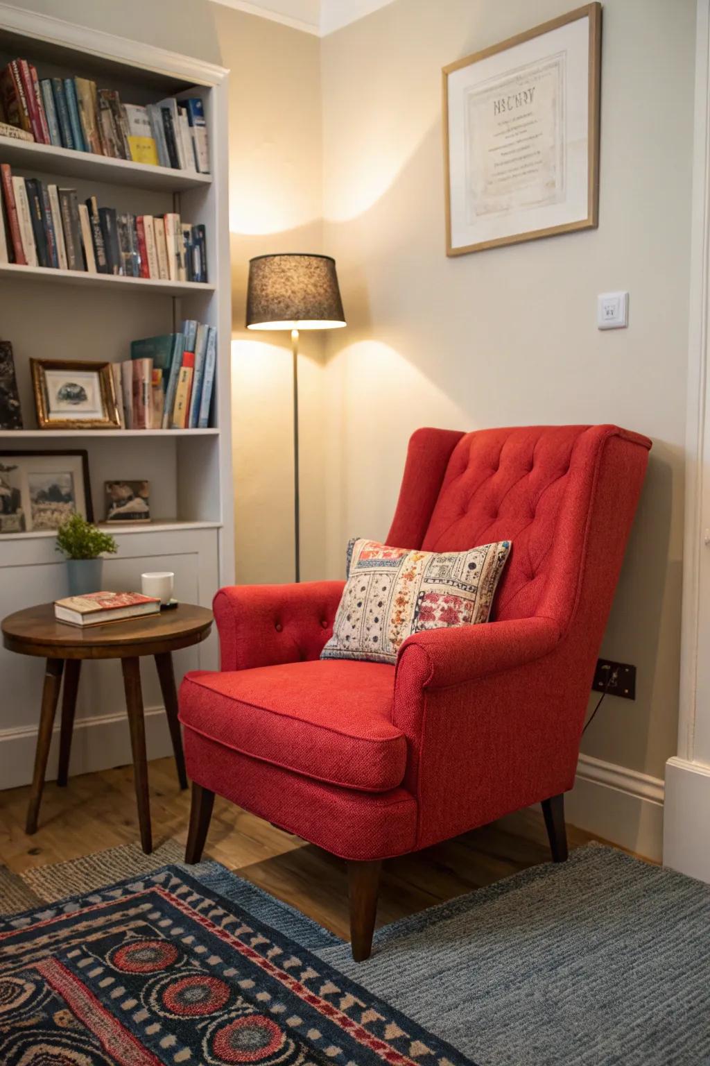 A burst of shade lends personality to the den.