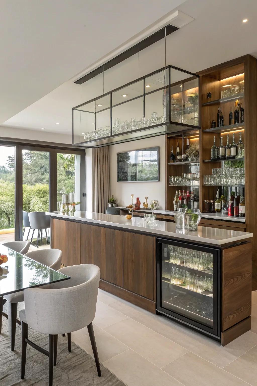Mixing your bar with the dining area makes it more useful and easy.