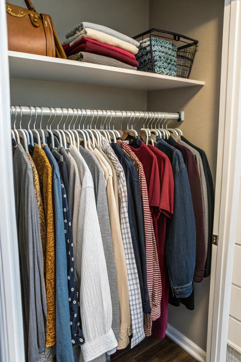 Space-saving hangers maximize closet capacity.