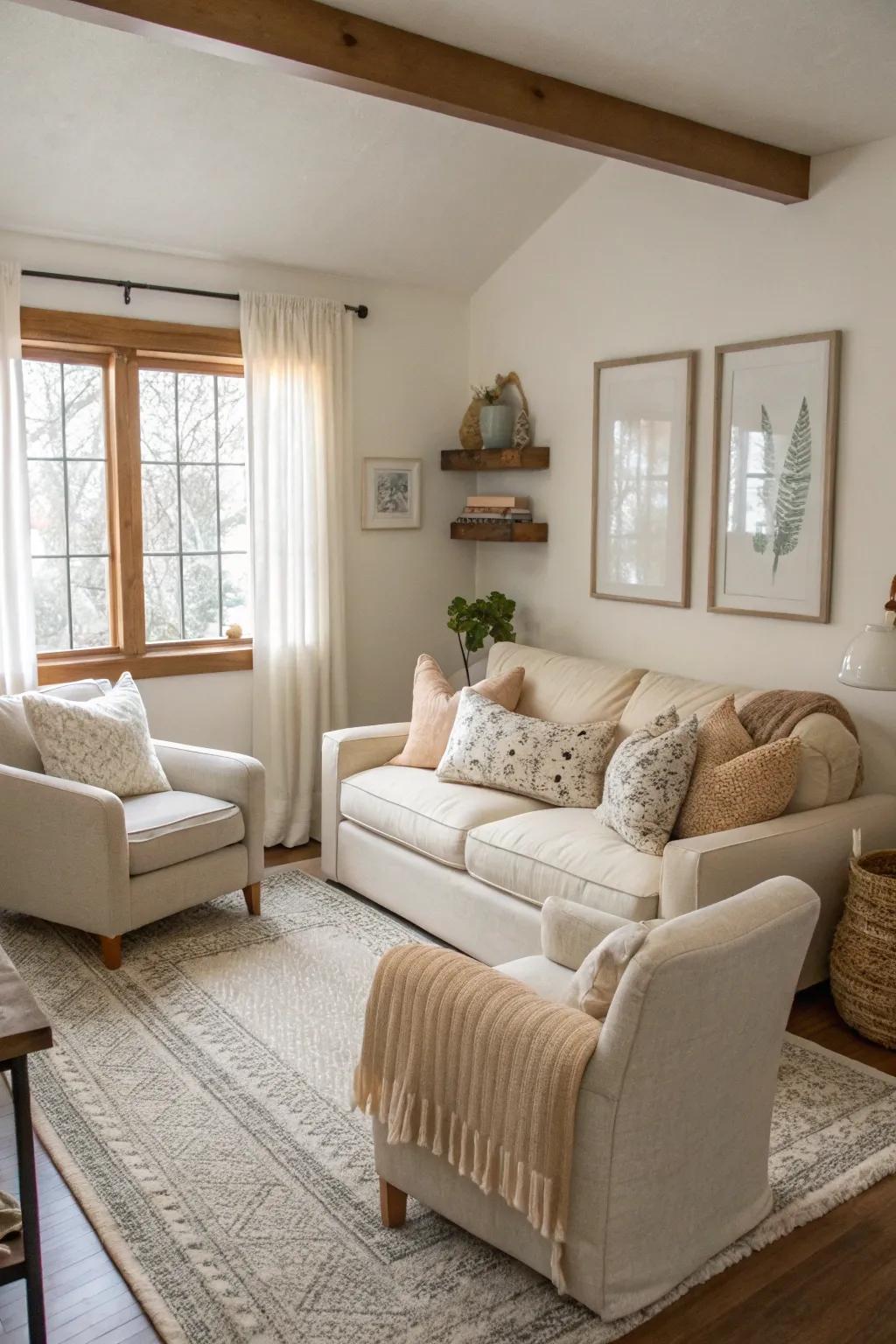 This low-profile seating selection accentuates this living room's height.