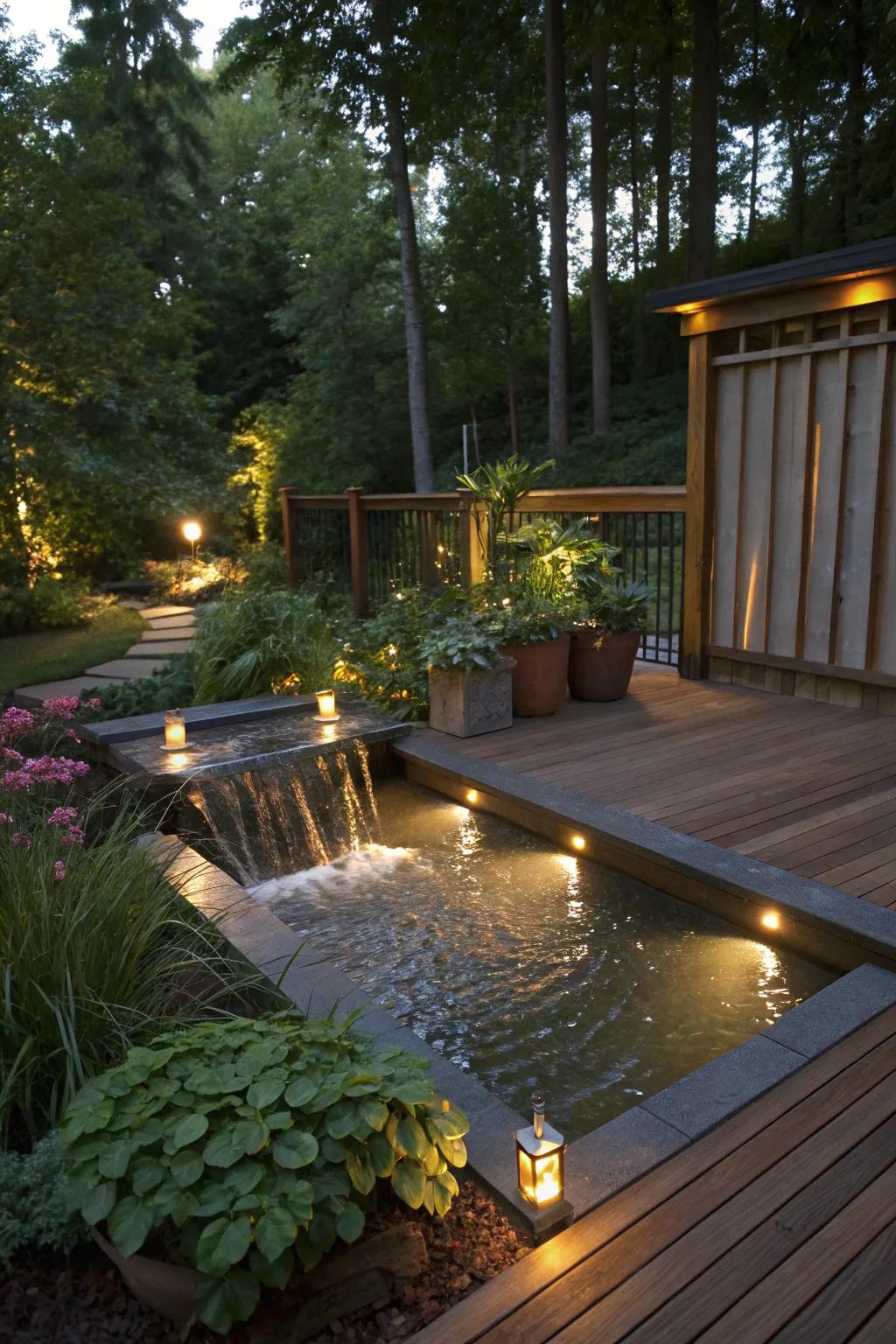 Solar fountain lamps enhance the tranquility of your deck's ambiance.