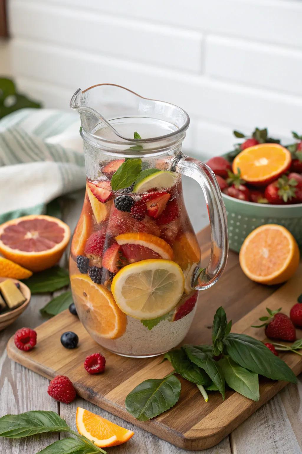Fruit-steeped water keeps visitors stimulated and adds a splash of color.