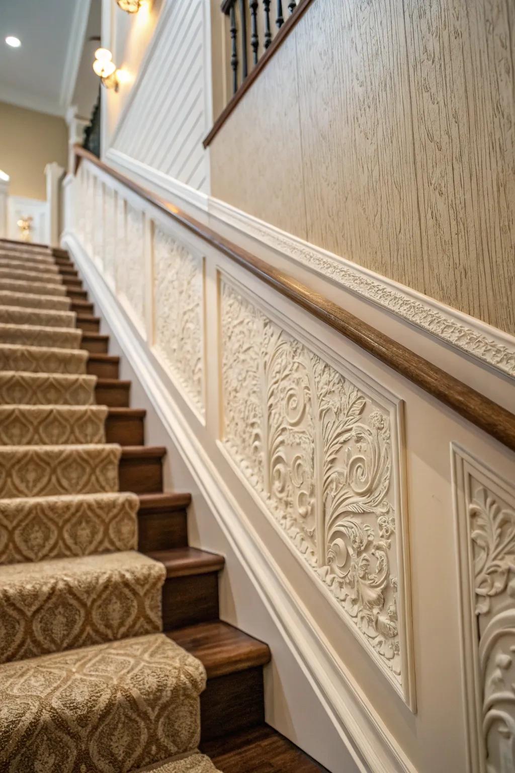 Detailed textures elevate the tactile experience of your staircase.