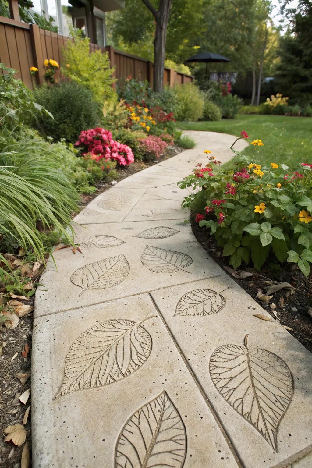 Celebrate nature with leaf-imprinted paths.