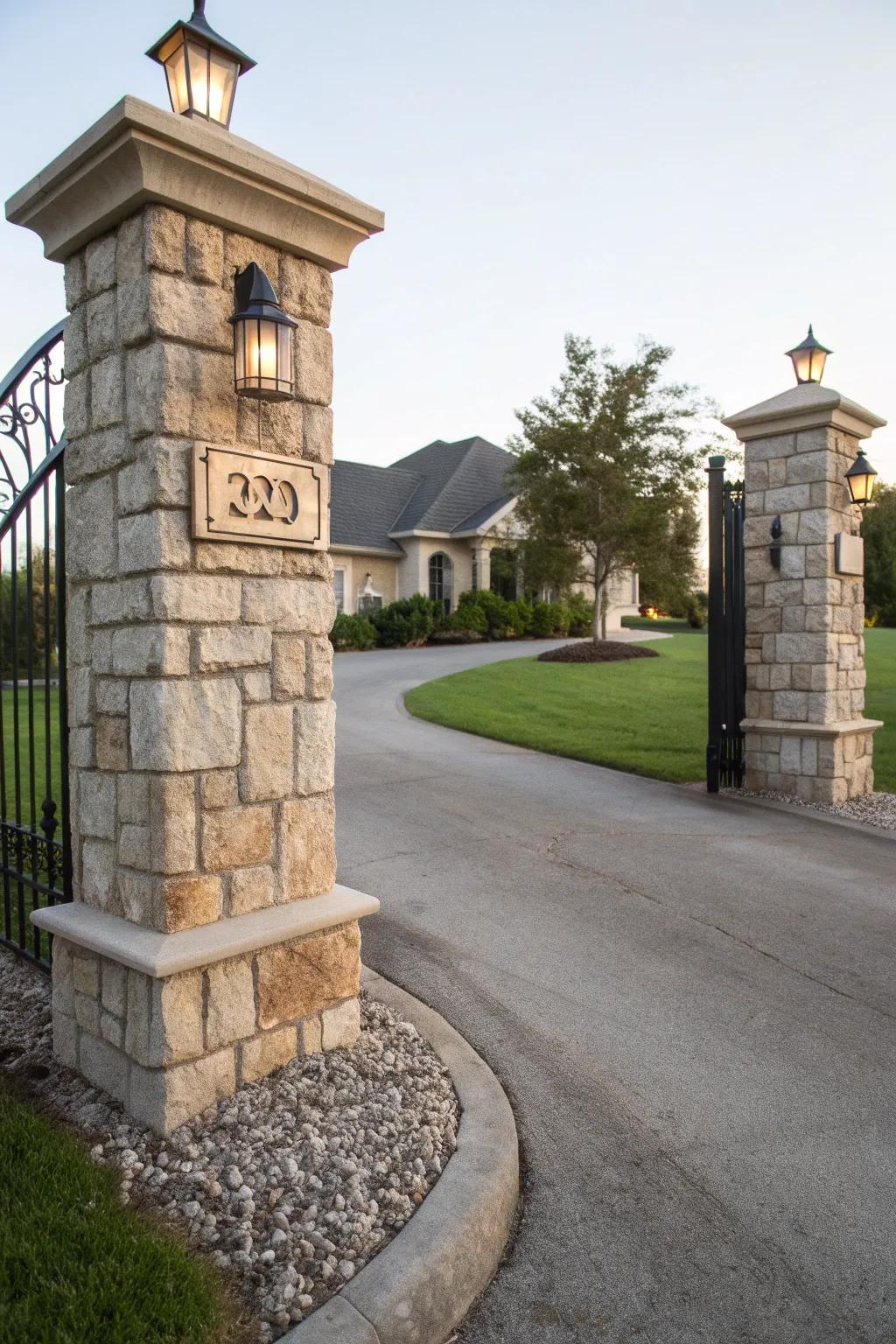 Designate your entrance with ornamental stone pillars.