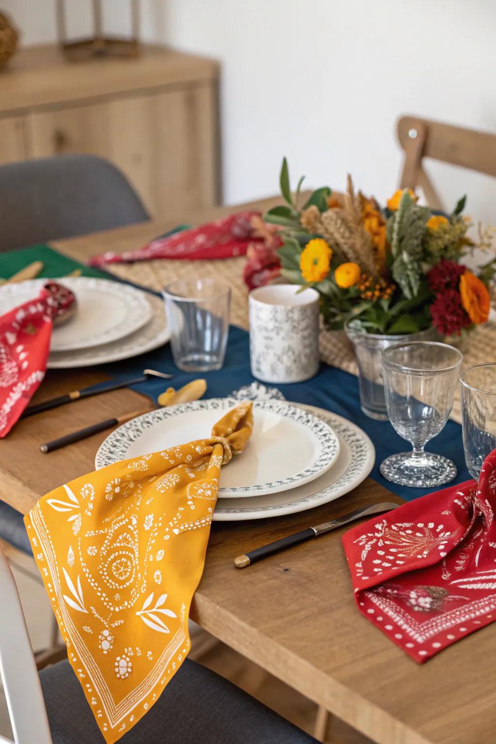 Kerchiefs offer a playful, seasonal tabletop twist.