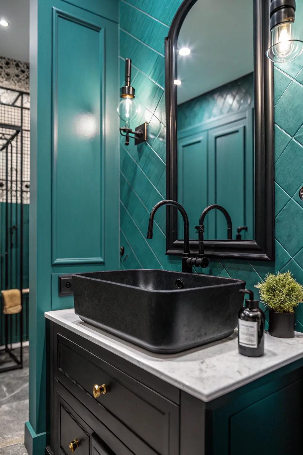 Craft drama with cerulean and black accents.