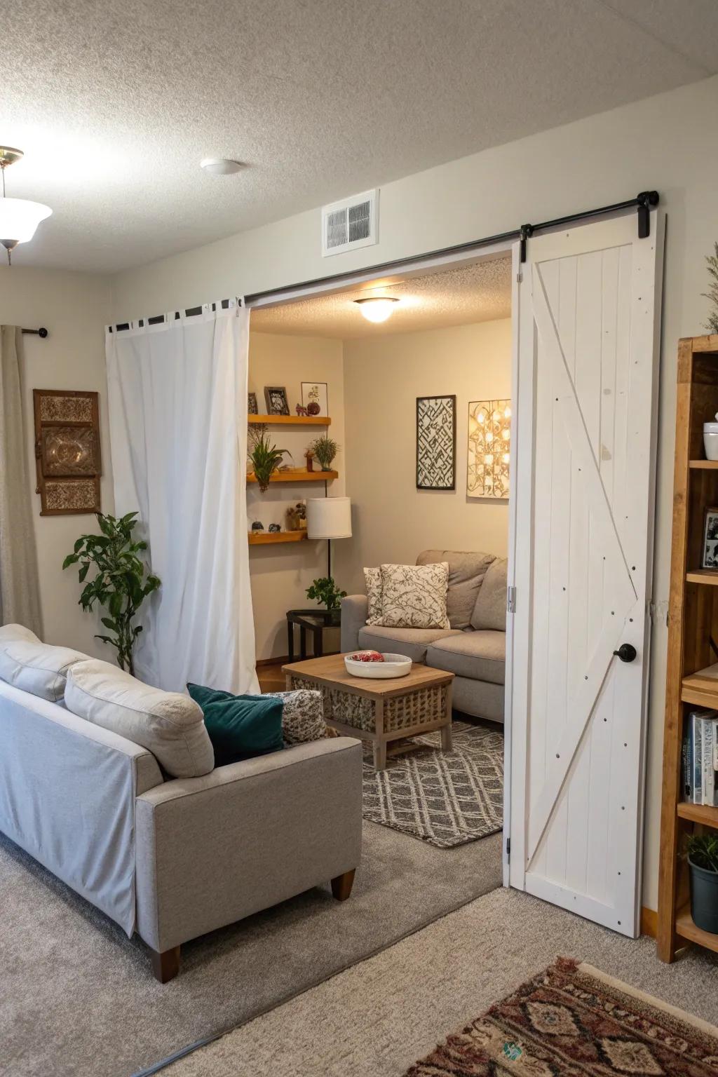 A temporary entrance offers privacy and flexibility in a shared living space.