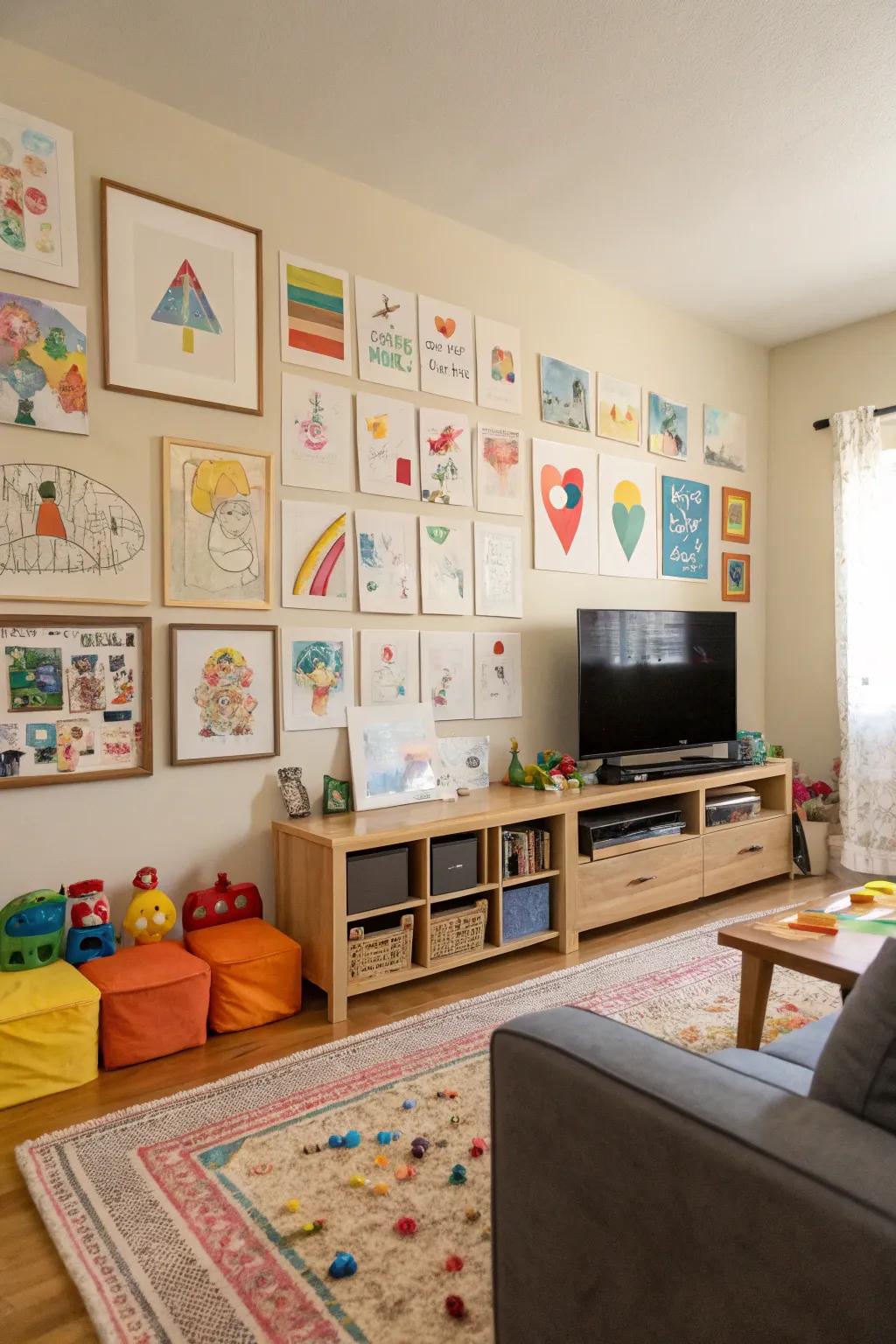 A colorful art gallery showcasing the creative expressions of toddlers.