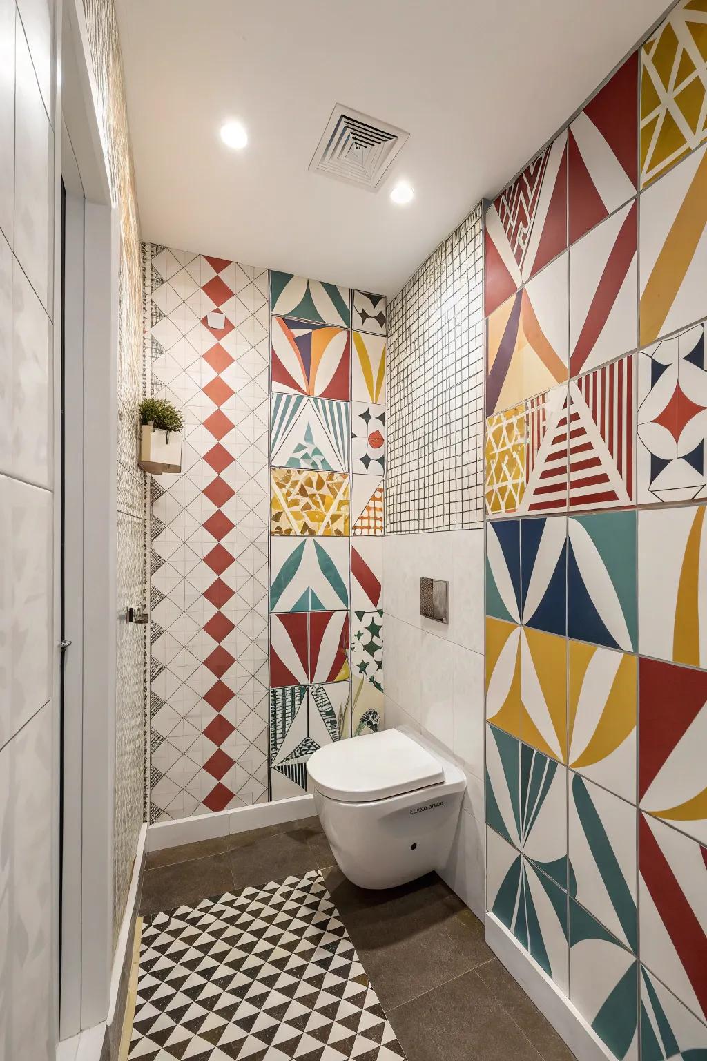 Modern and dynamic design via angular designs within a lavatory.