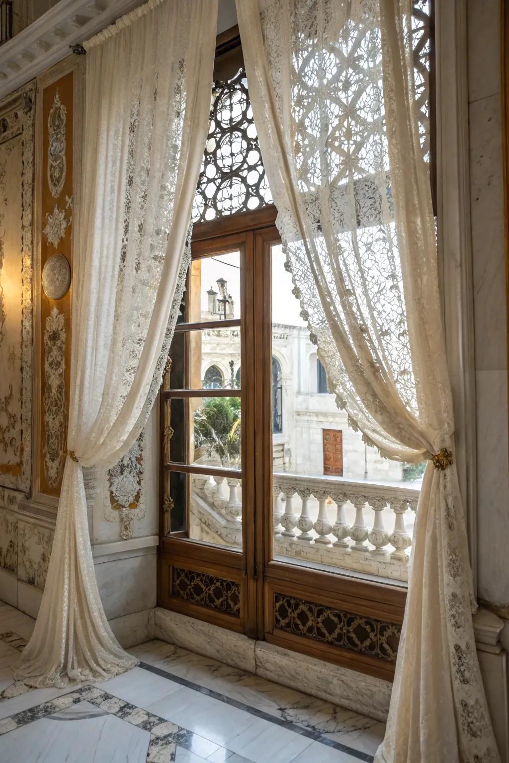 Net draperies that add a touch of romance and elegance.