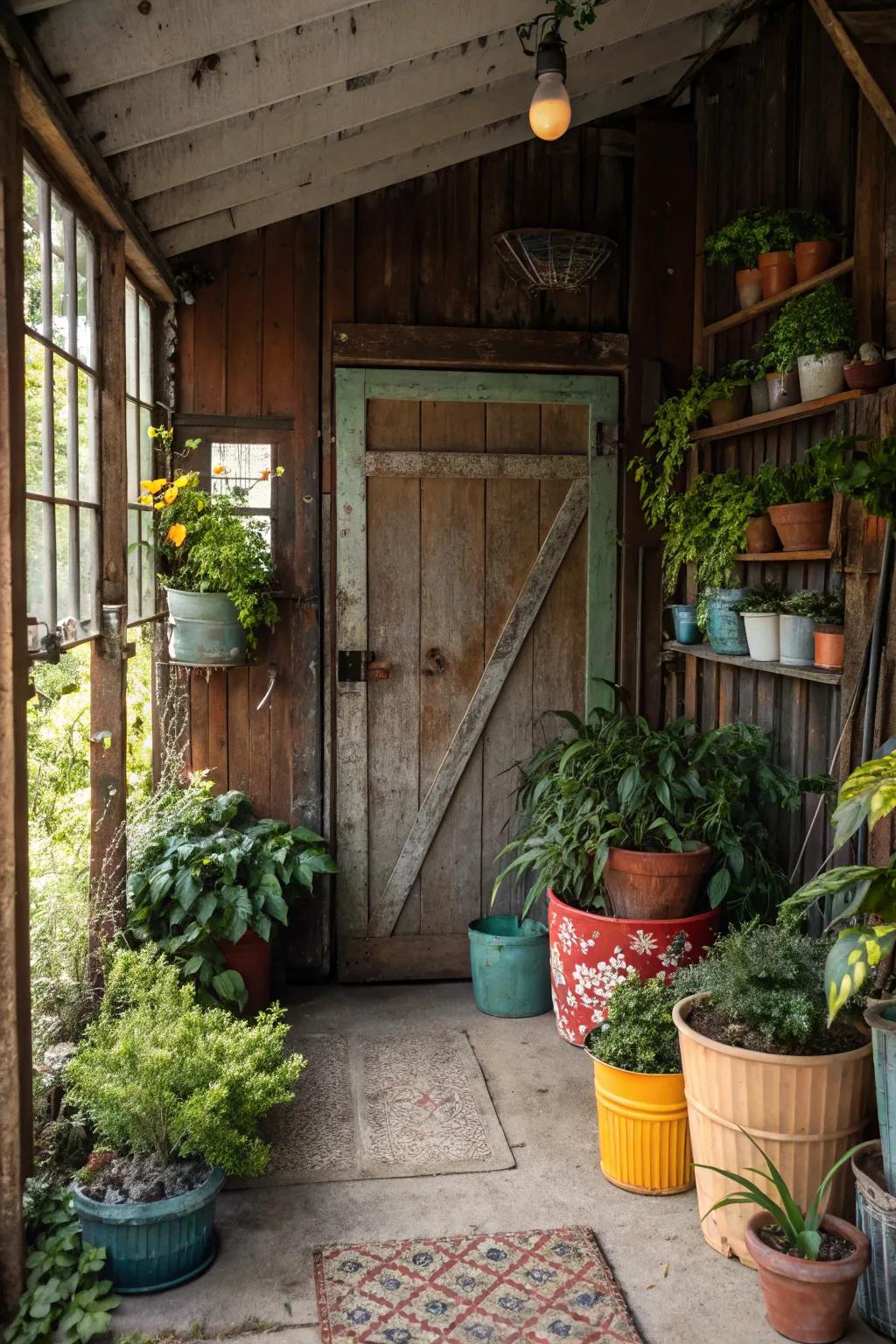 Greenery in retro pots appends a fresh, lively element.