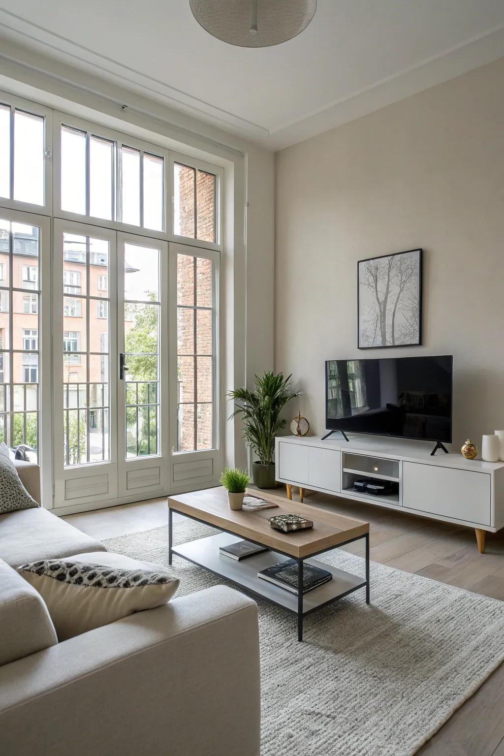 Minimalist decor ensures your living room feels open and airy.