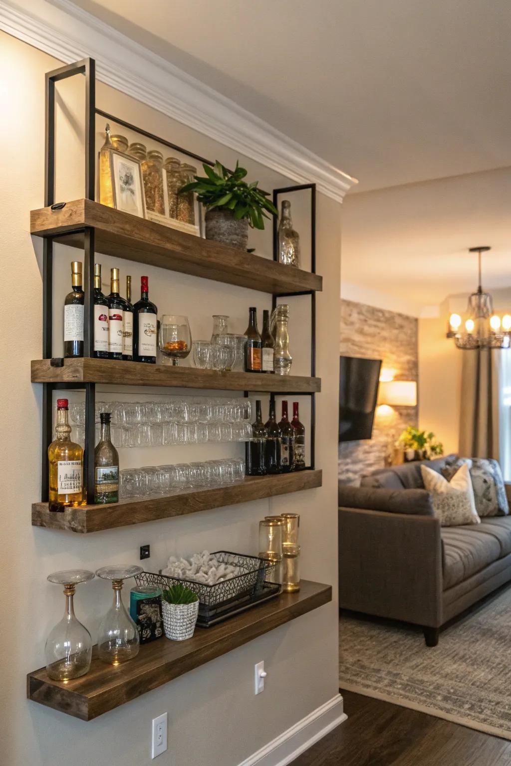 A bar wall makes entertaining convenient.