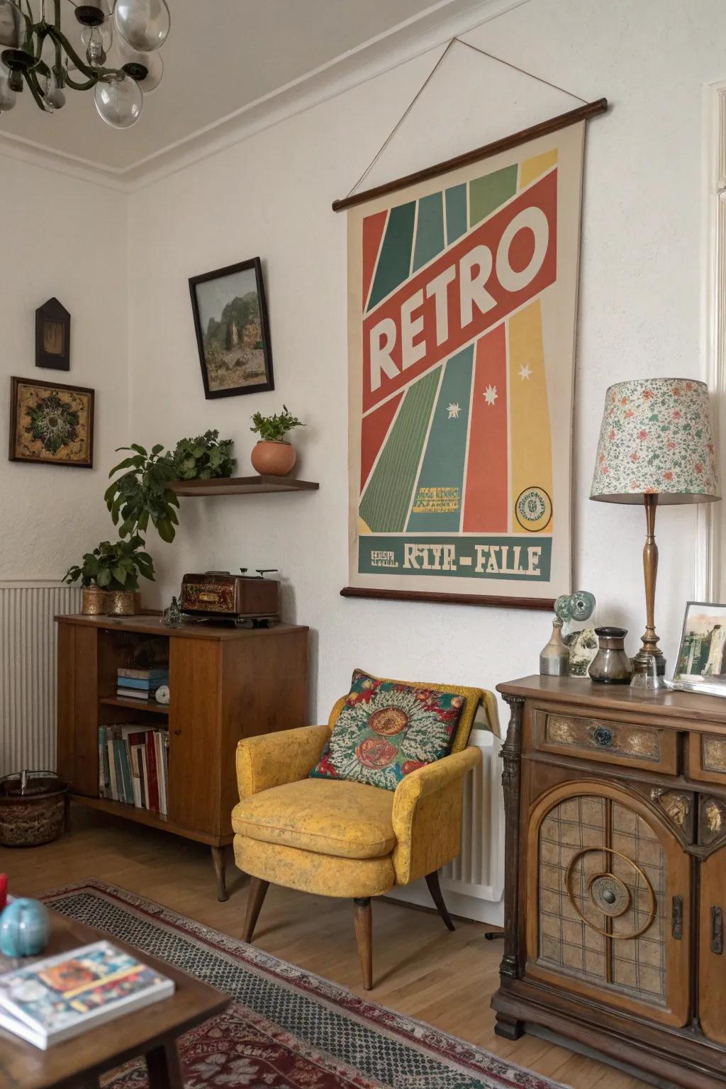 Retro posters contribute nostalgic appeal.