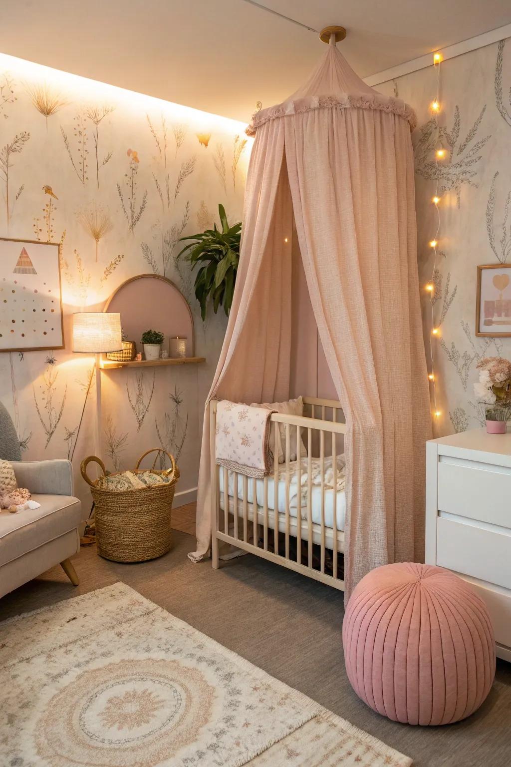 Material wall hangings deliver a delicate and soothing sensation to nurseries.