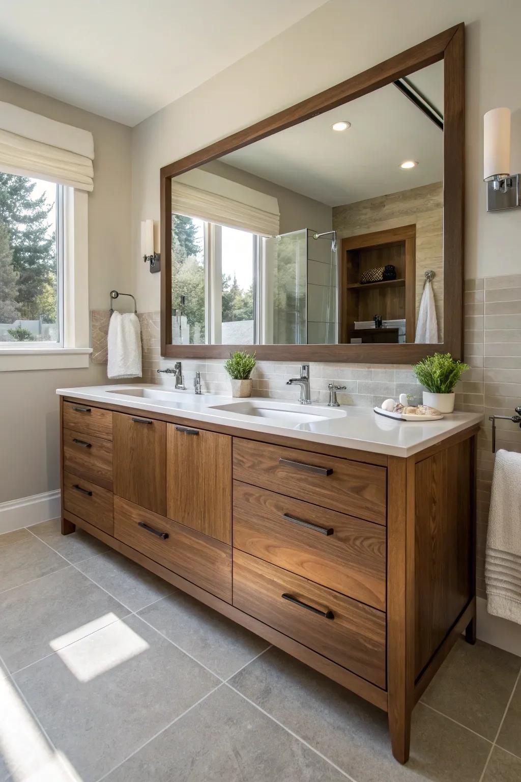 Attain a substantial appearance through integrating a spectrum of wooden hues.