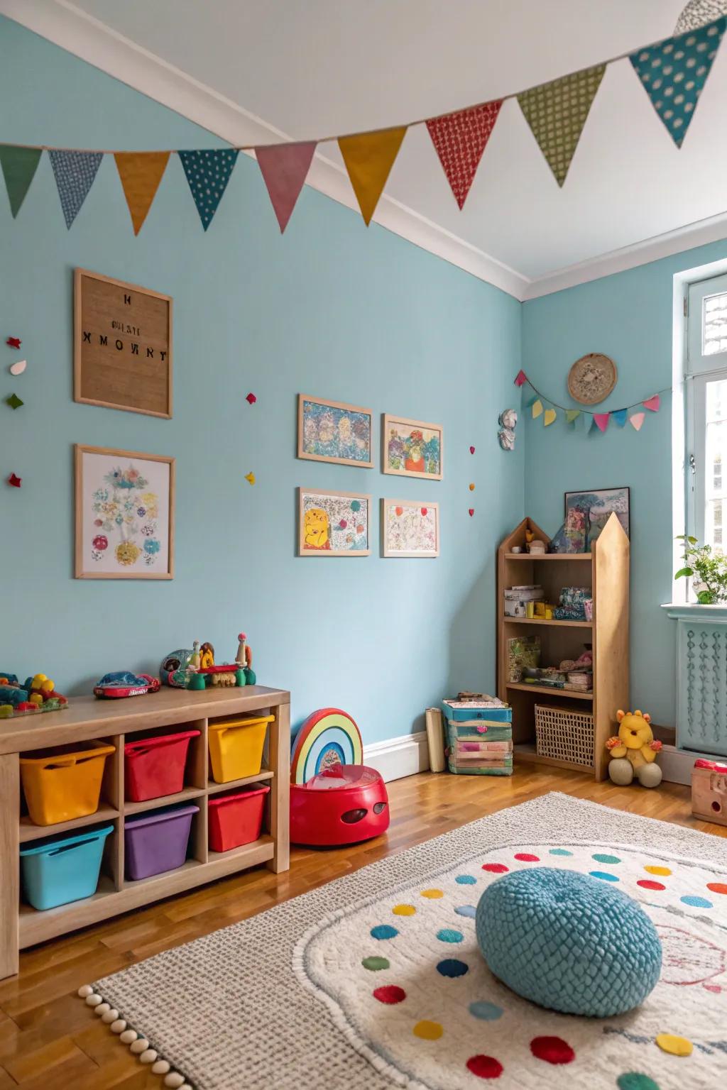 Craft a playful and imaginative space in kids' chambers with blue walls.