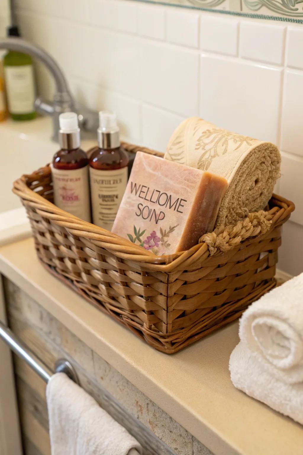 An artisanal cleansing bar introduces a personal and luxurious touch.