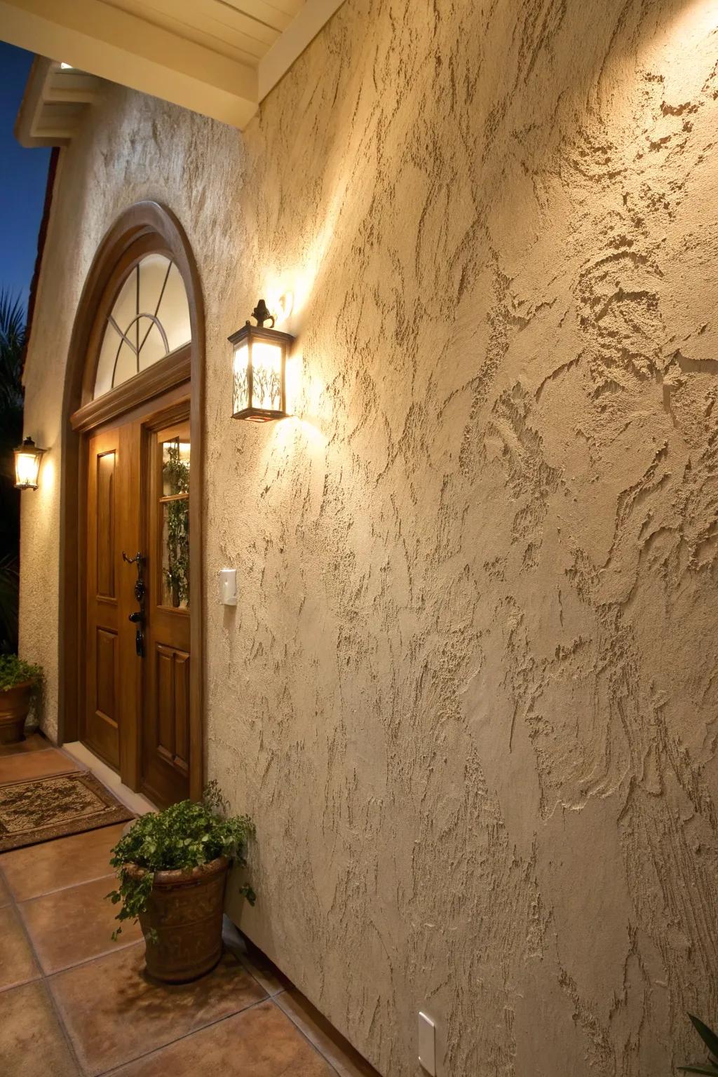 Textured wall paint adding rustic depth to an entryway.