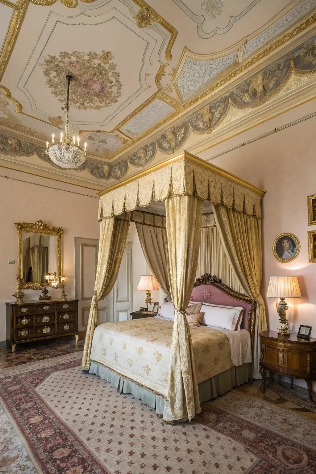 An unexpected ceiling offers a surprising and luxurious twist.