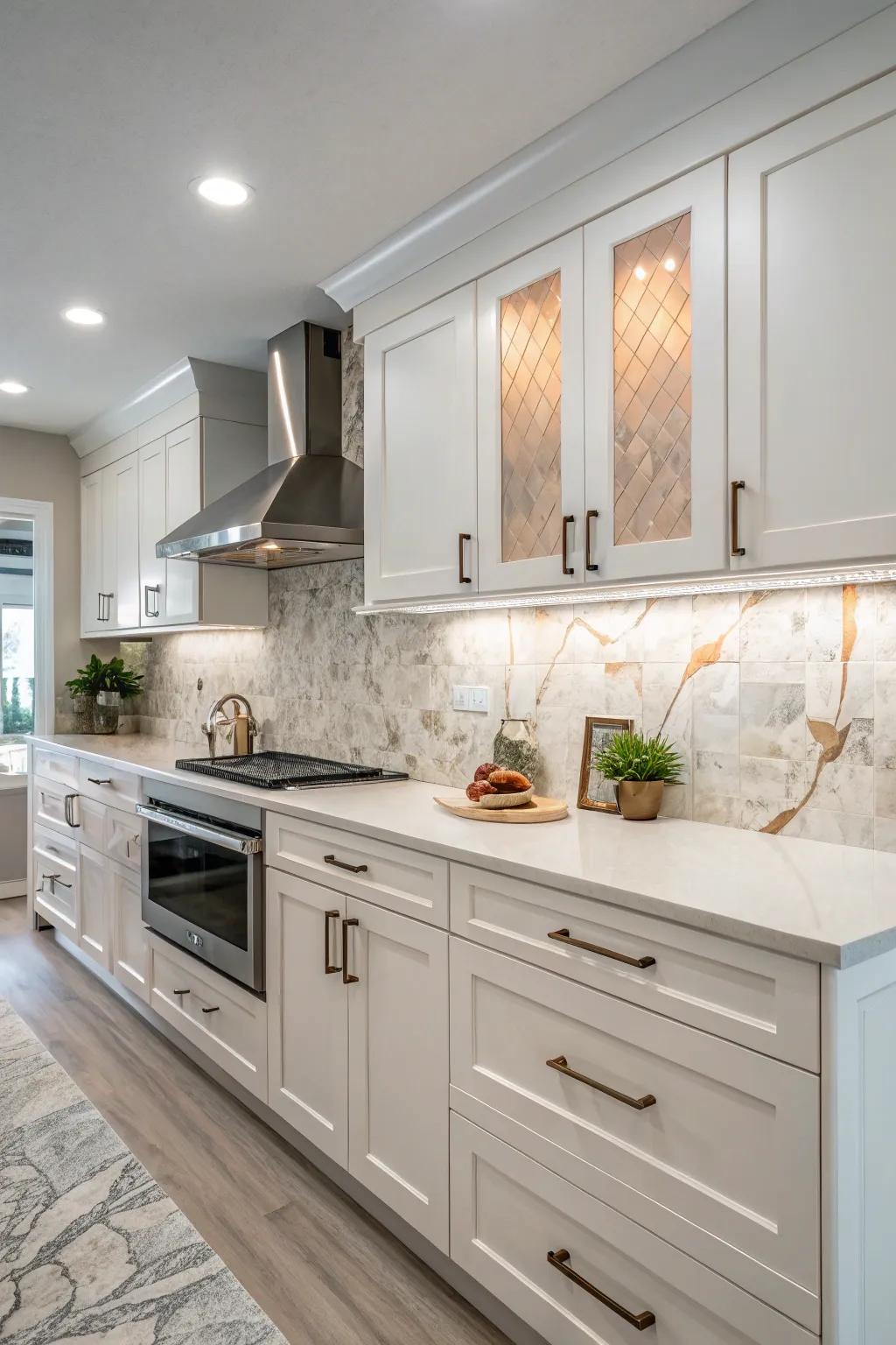 Character is achieved in a backsplash through minor variations in the stone shading.