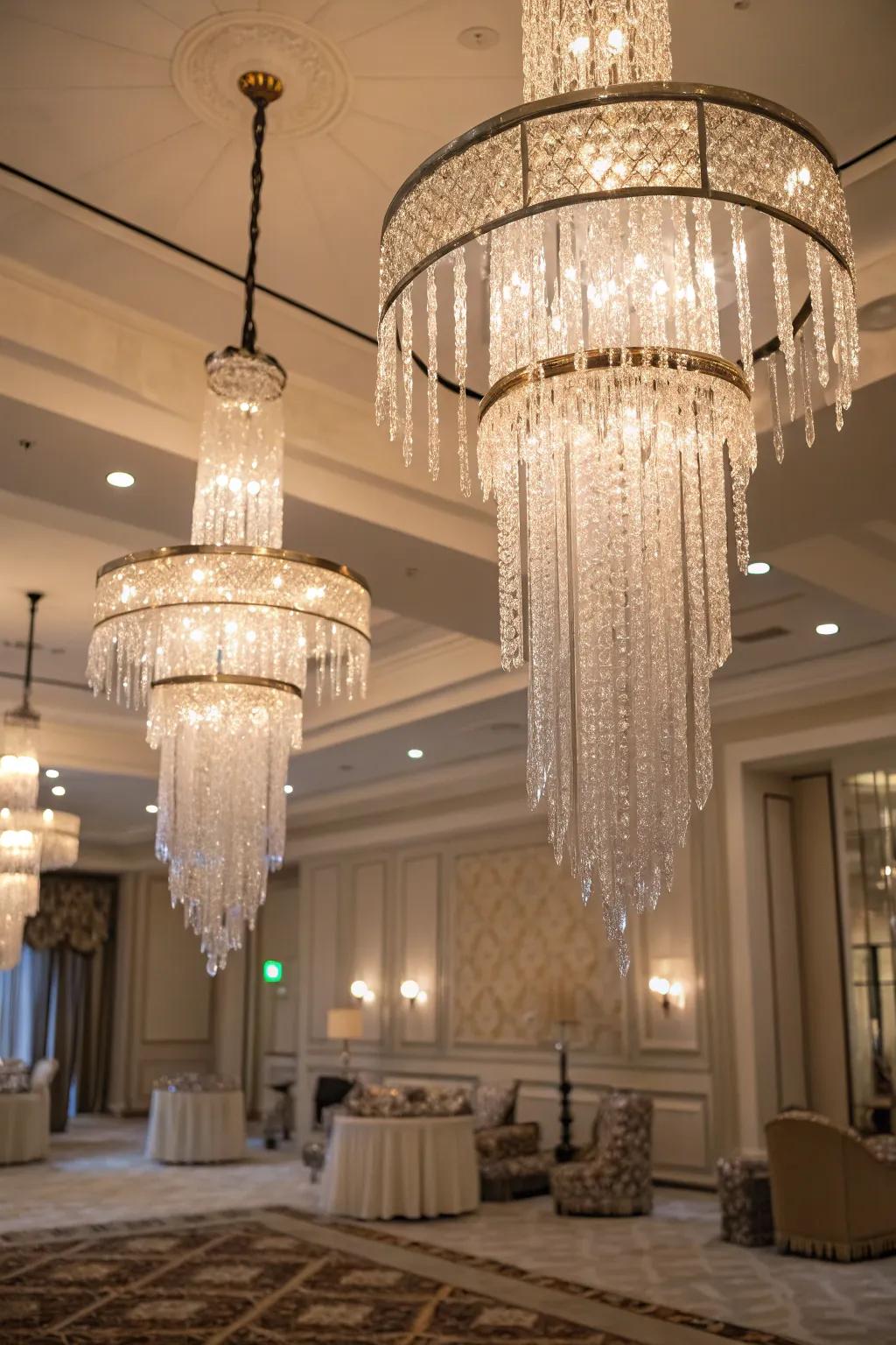 Icicle candelabras introduce dramatic, elegant lighting.