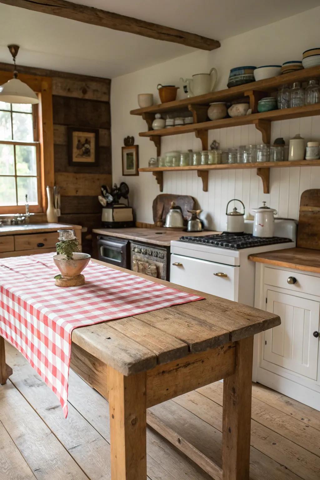 Wide plank wood countertops for a classic farmhouse sensation.