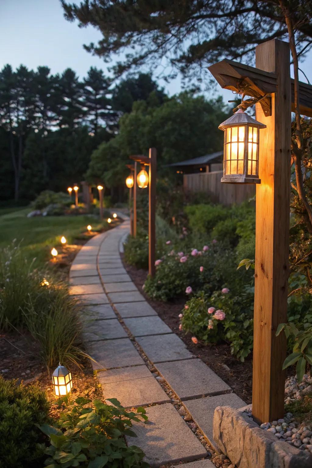 Brighten your garden with timber lighting accents.