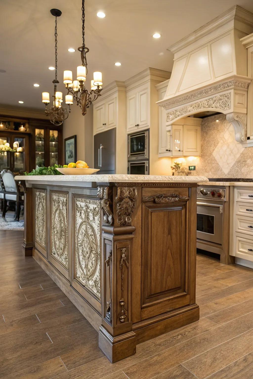 This island is an artistic focal point for the kitchen.