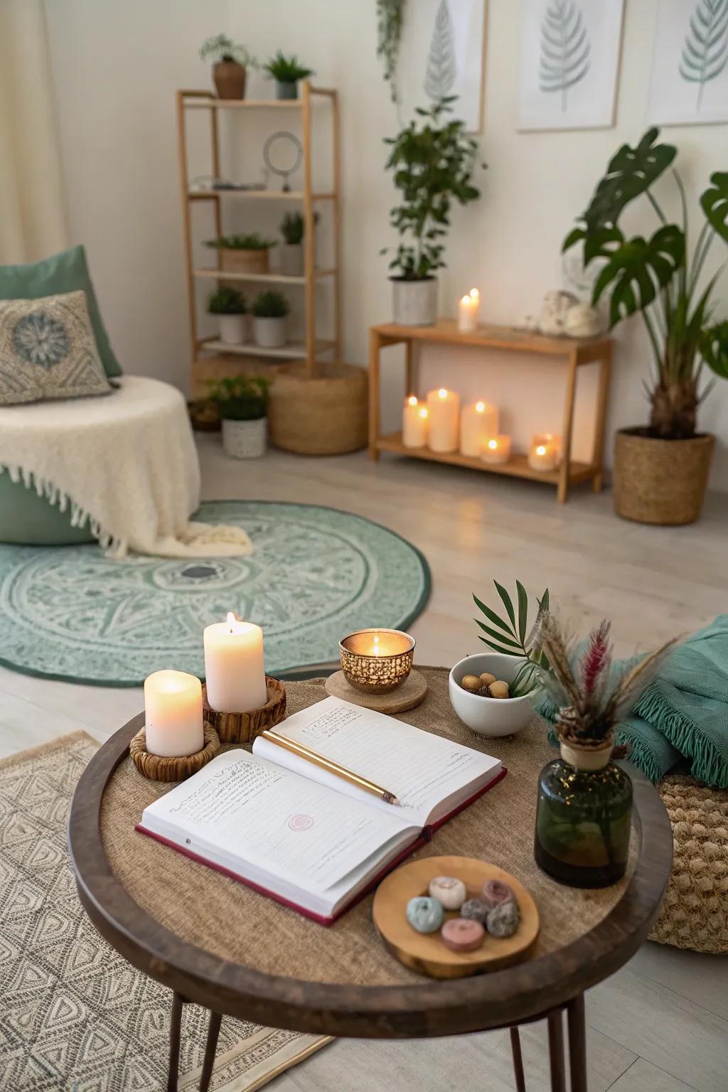 A thanks journaling area encourages reflection and positivity.