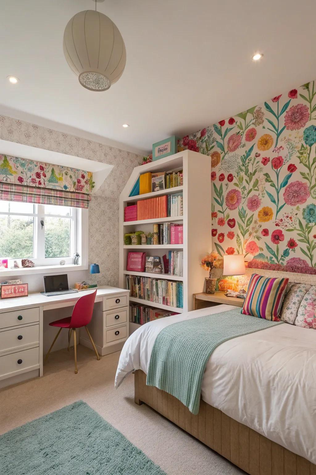 A key wall adds drama and interest to the space.