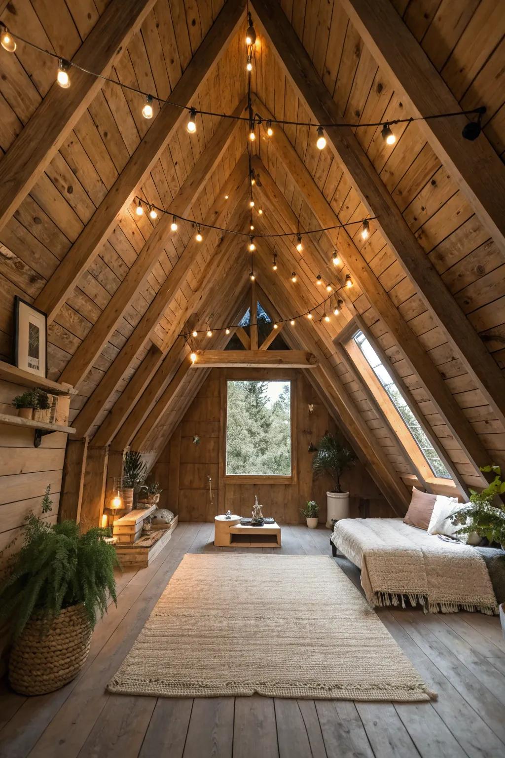Eco-friendly design decisions forge a sustainable attic area.