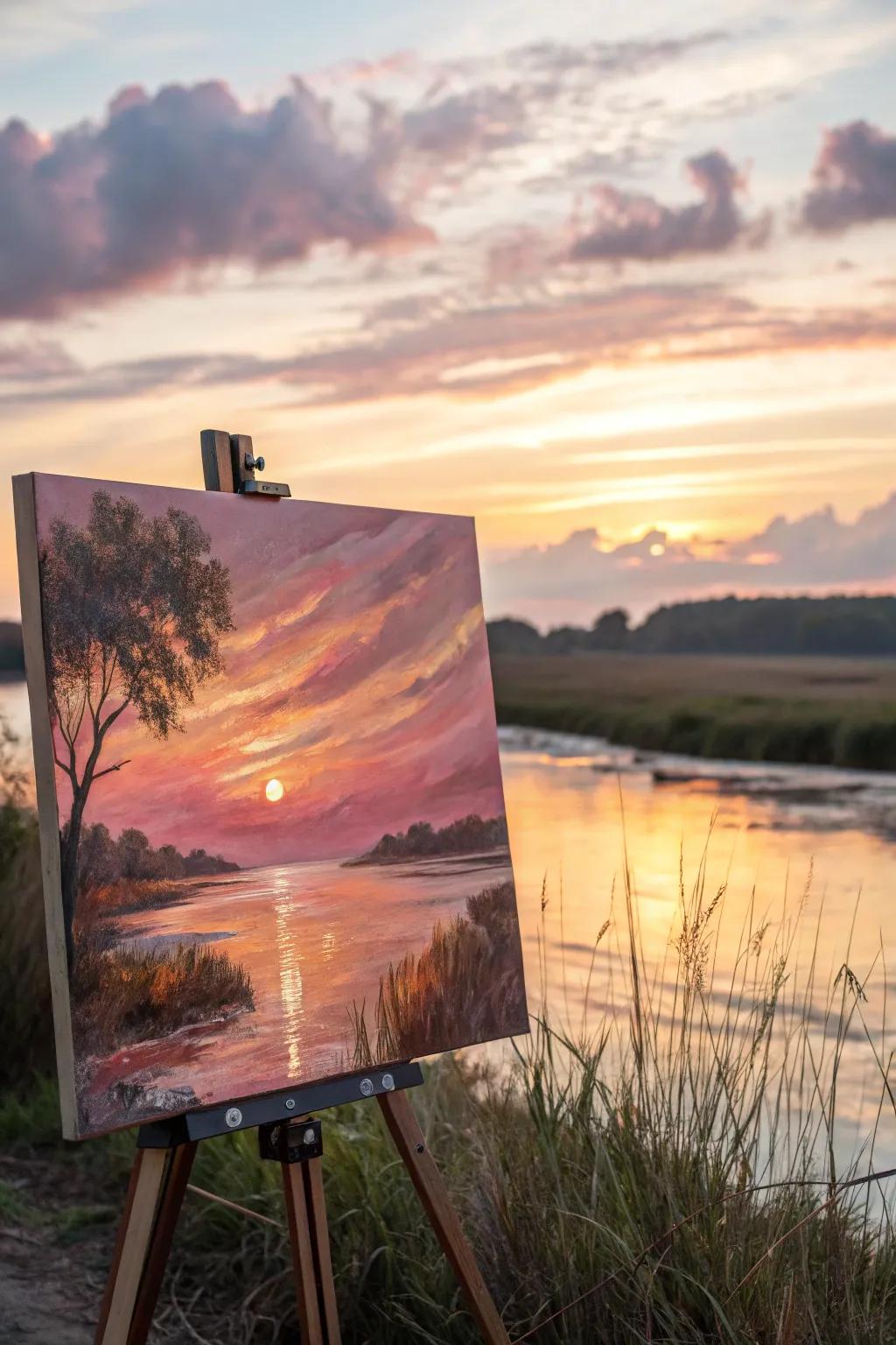 An abstract watercolor featuring placid evening hues.