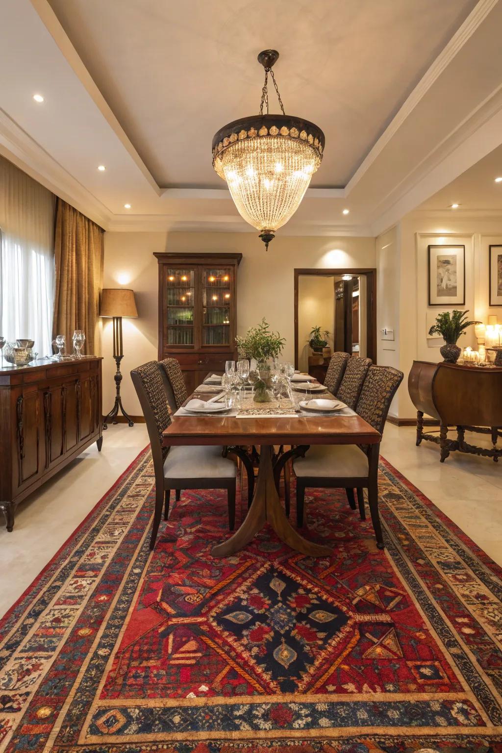 Statement rugs secure and define the space.