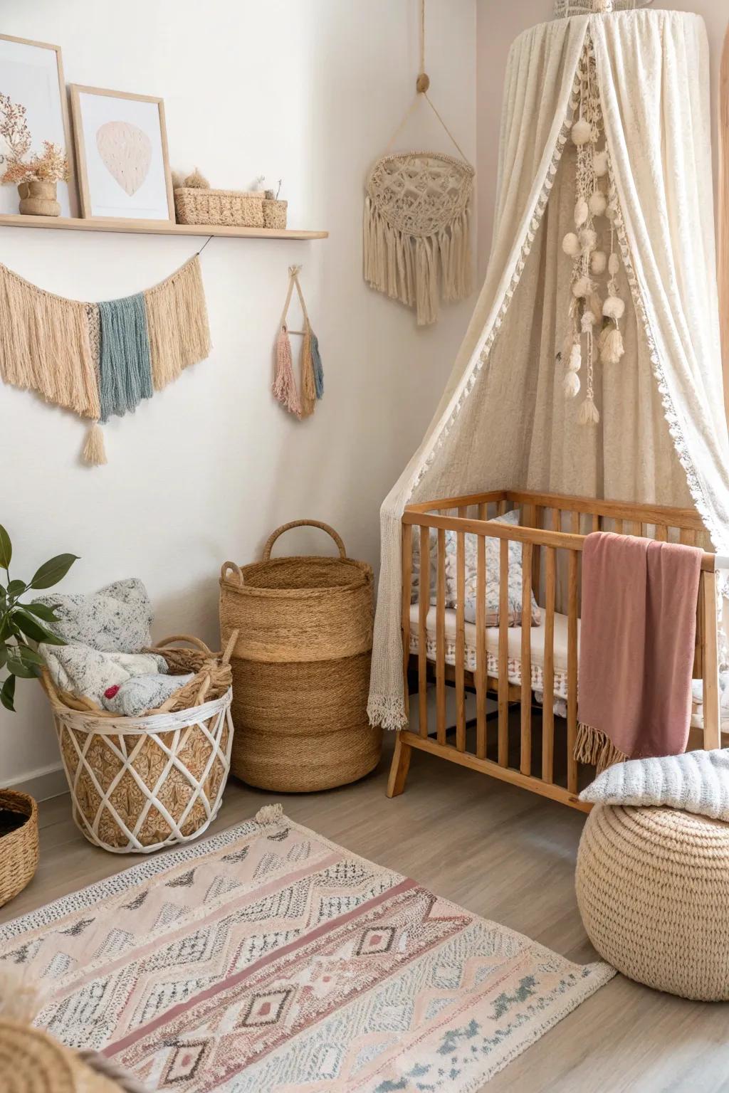 Bohemian elements add texture and a laid-back vibe.