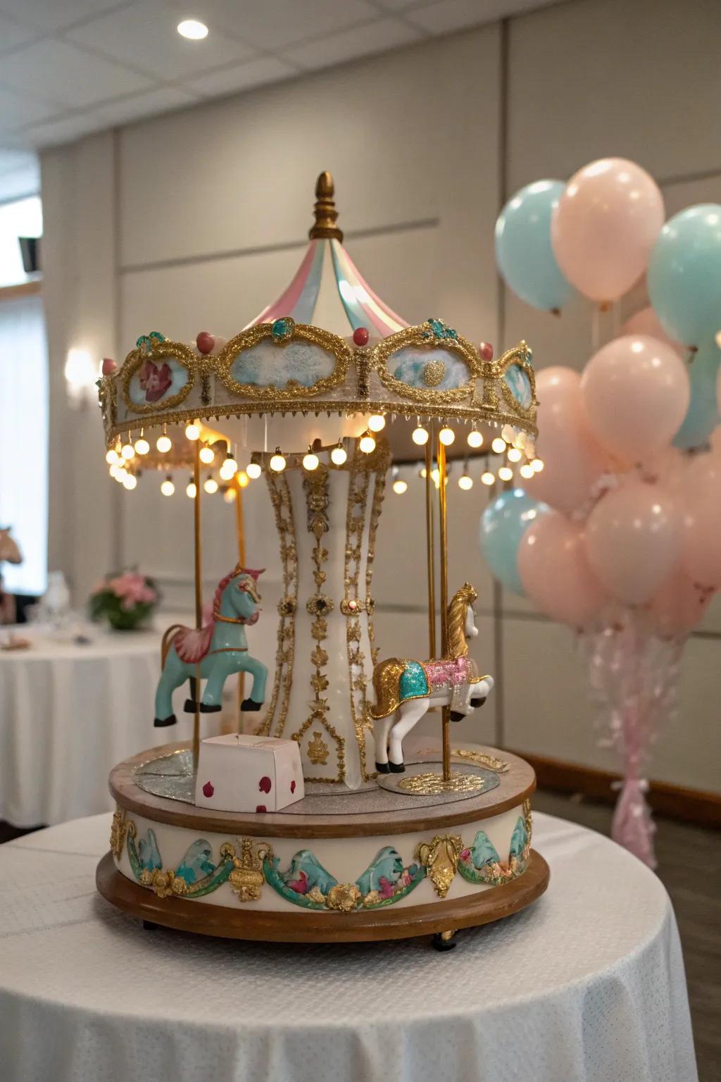 A scaled-down carnival feature imparts nostalgia and playfulness to the ambiance.