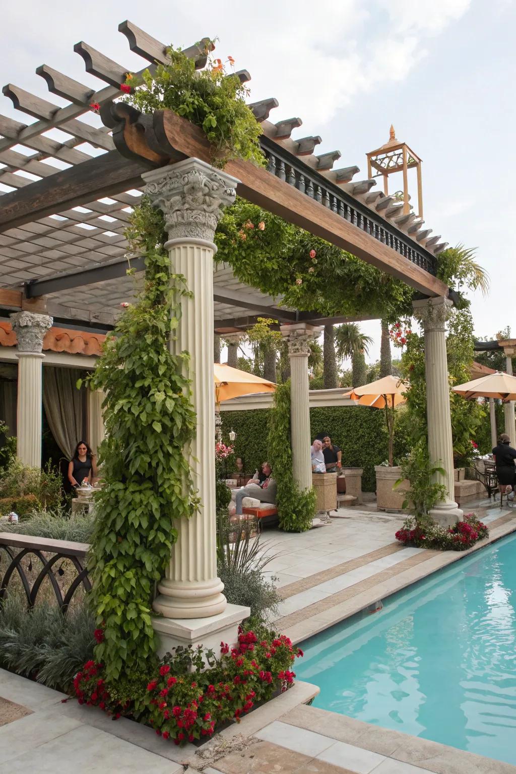 Eclectic pergola reflecting personal style and charm.