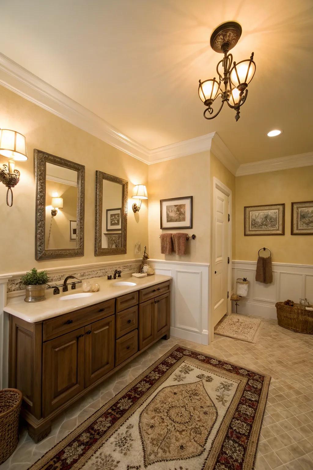 Delicate creams create a soft and inviting bathroom area.