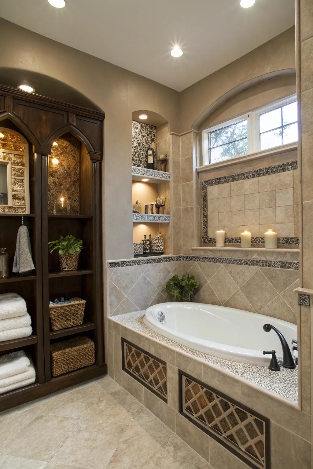 Artful niches add elegance and practicality to your bathtub area.