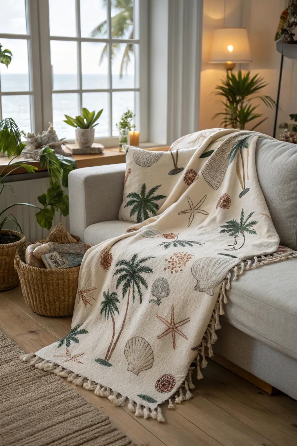 Stay warm and stylish with a cozy beach-inspired snuggle blanket.