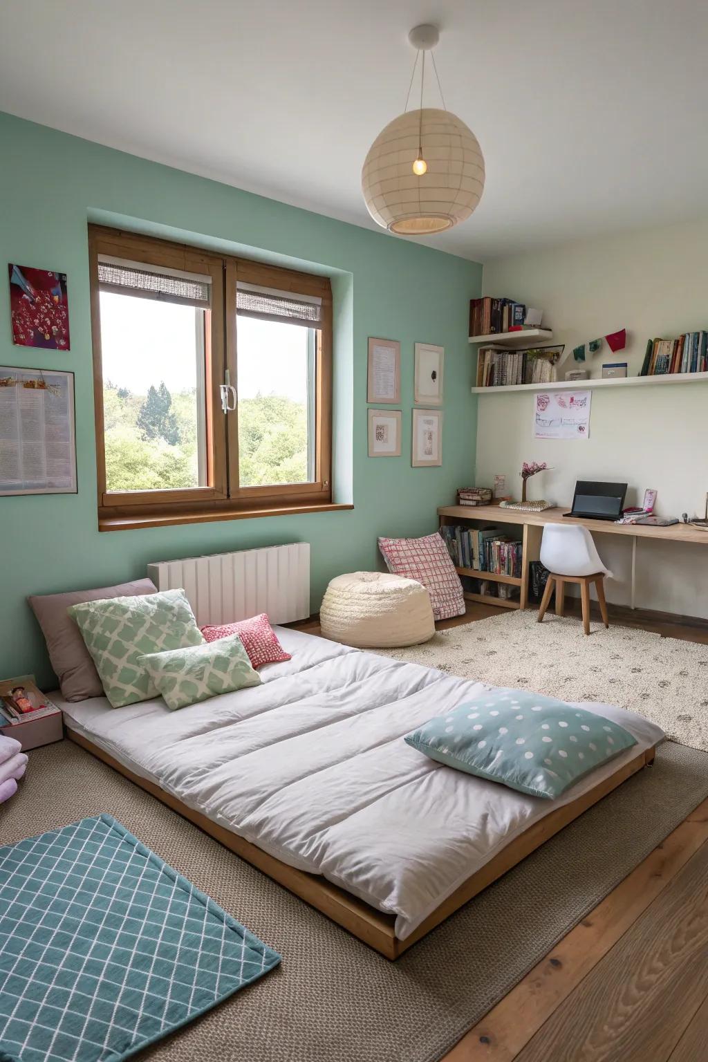Make the most of a flexible layout with a floor bed in a multipurpose space.
