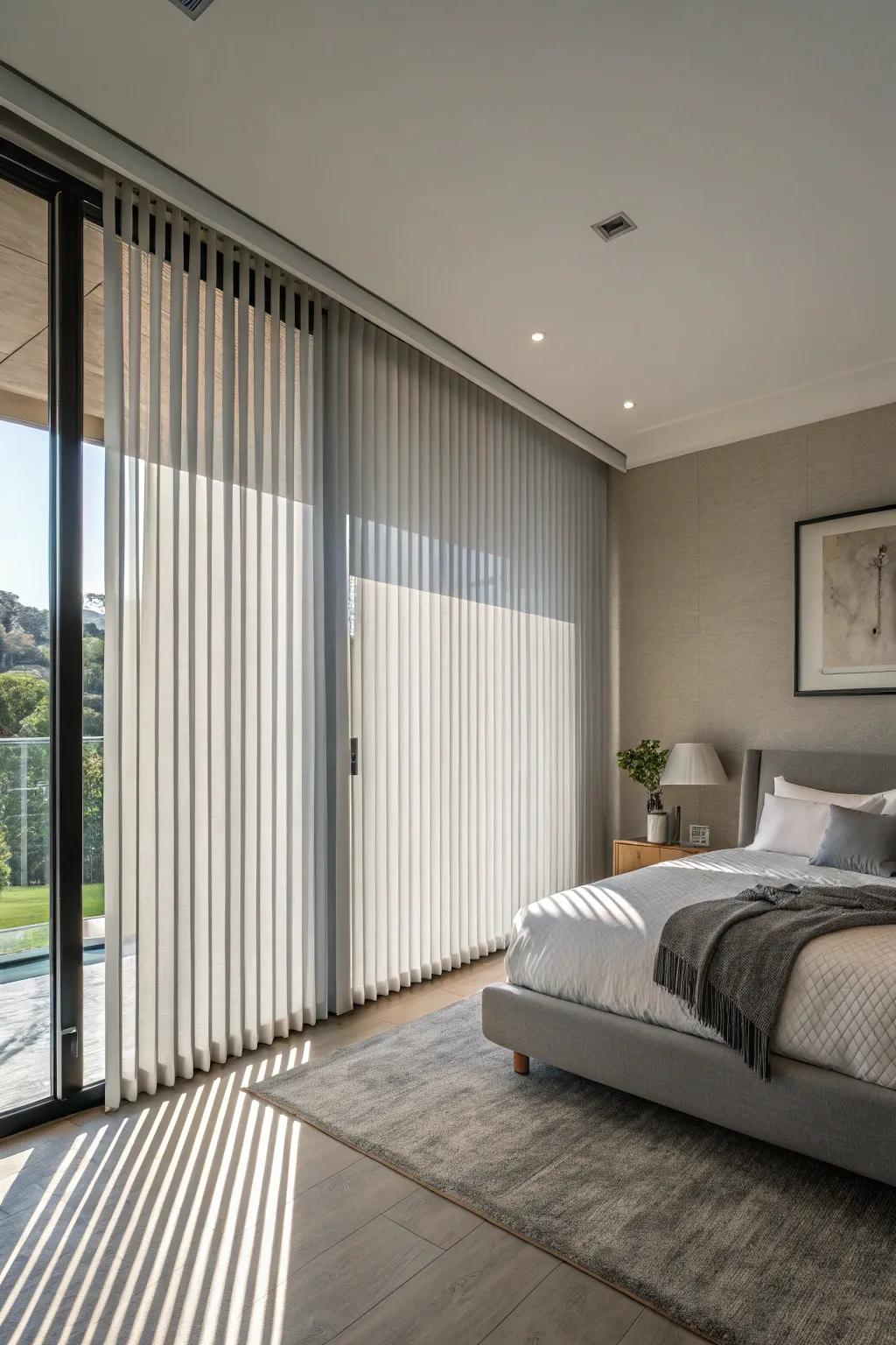 Upright blinds embody a fashionable and utilitarian decision for sizable windows.
